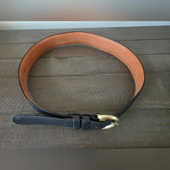 Vintage Coach Glove Tanned Leather Belt Navy Made In The USA Brass Buckle - Picture 3 of 6
